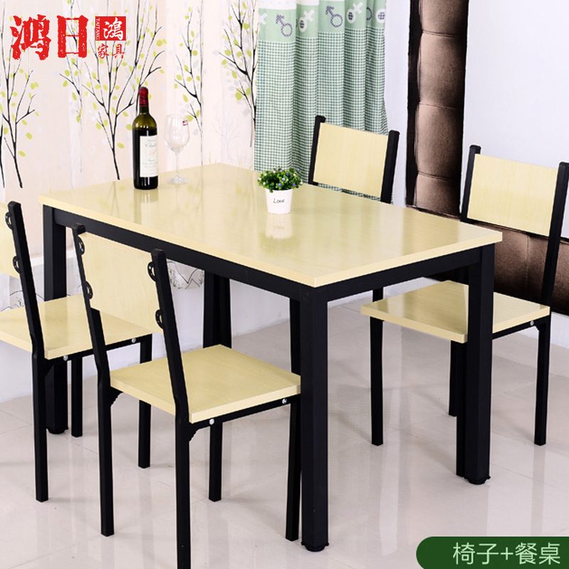 简约烤漆钢木桌椅一桌六椅