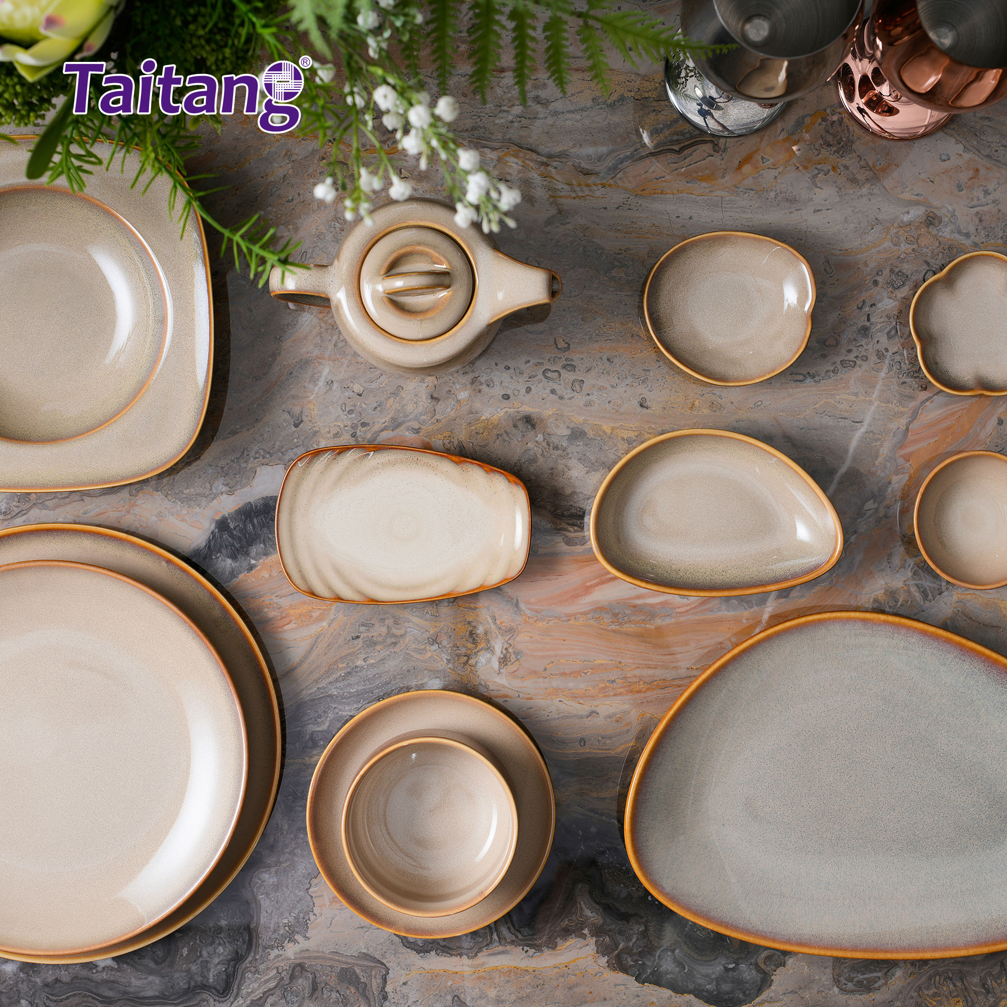 色釉窑变陶瓷餐具-13.5"长三角盘